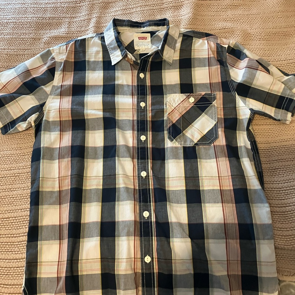 Levi's Men's Navy and White Plaid Shirt
